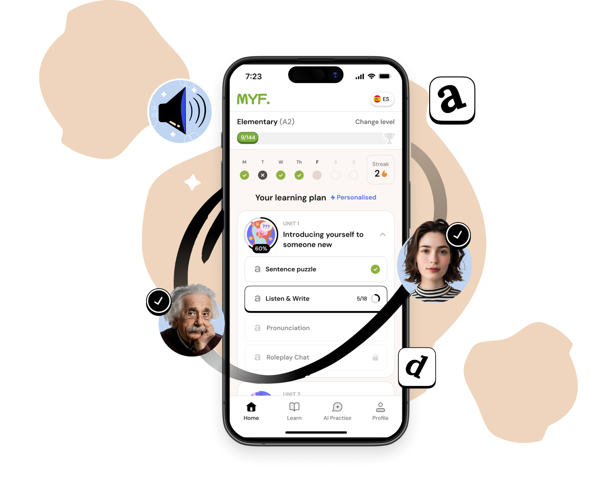 MakesYouFluent app preview with learners